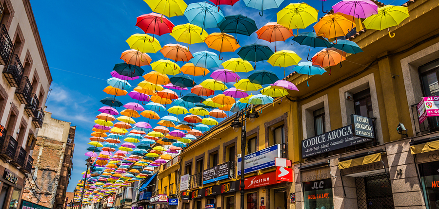 Madrid,spain 25 July,2014, Street Decorated With Colored Umbrell